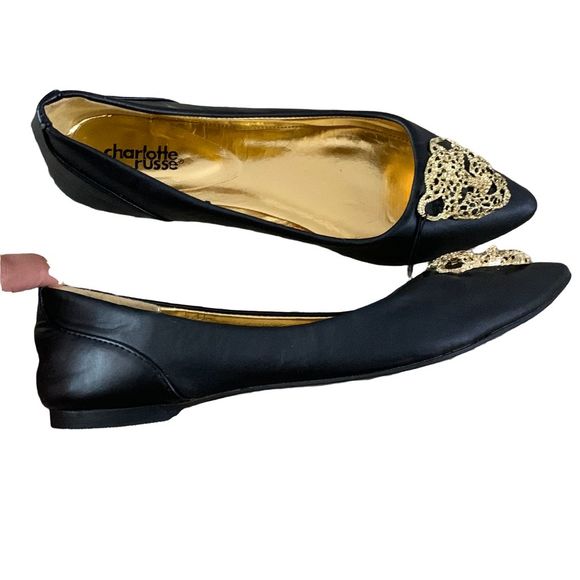 Cheetah Head rhinestone Embellished Point Toe Black Flats Size 6 - Picture 8 of 8